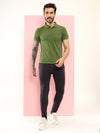 T.T. Men Slim Fit Cotton Polyster Pique Polo Half Sleeve T-Shirt Olive