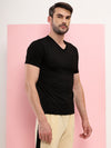 T.T. Men Slim Fit Poly Jersey V-Neck Half Sleeve T-Shirt Black