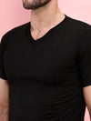 T.T. Men Slim Fit Poly Jersey V-Neck Half Sleeve T-Shirt Black