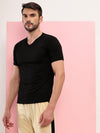 T.T. Men Slim Fit Poly Jersey V-Neck Half Sleeve T-Shirt Black