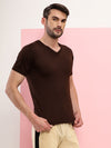 T.T. Men Slim Fit Poly Jersey V-Neck Half Sleeve T-Shirt Brown