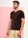 T.T. Men Slim Fit Poly Jersey V-Neck Half Sleeve T-Shirt Brown