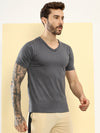 T.T. Men Slim Fit Poly Jersey V-Neck Half Sleeve T-Shirt Anthra