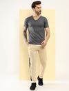 T.T. Men Slim Fit Poly Jersey V-Neck Half Sleeve T-Shirt Anthra