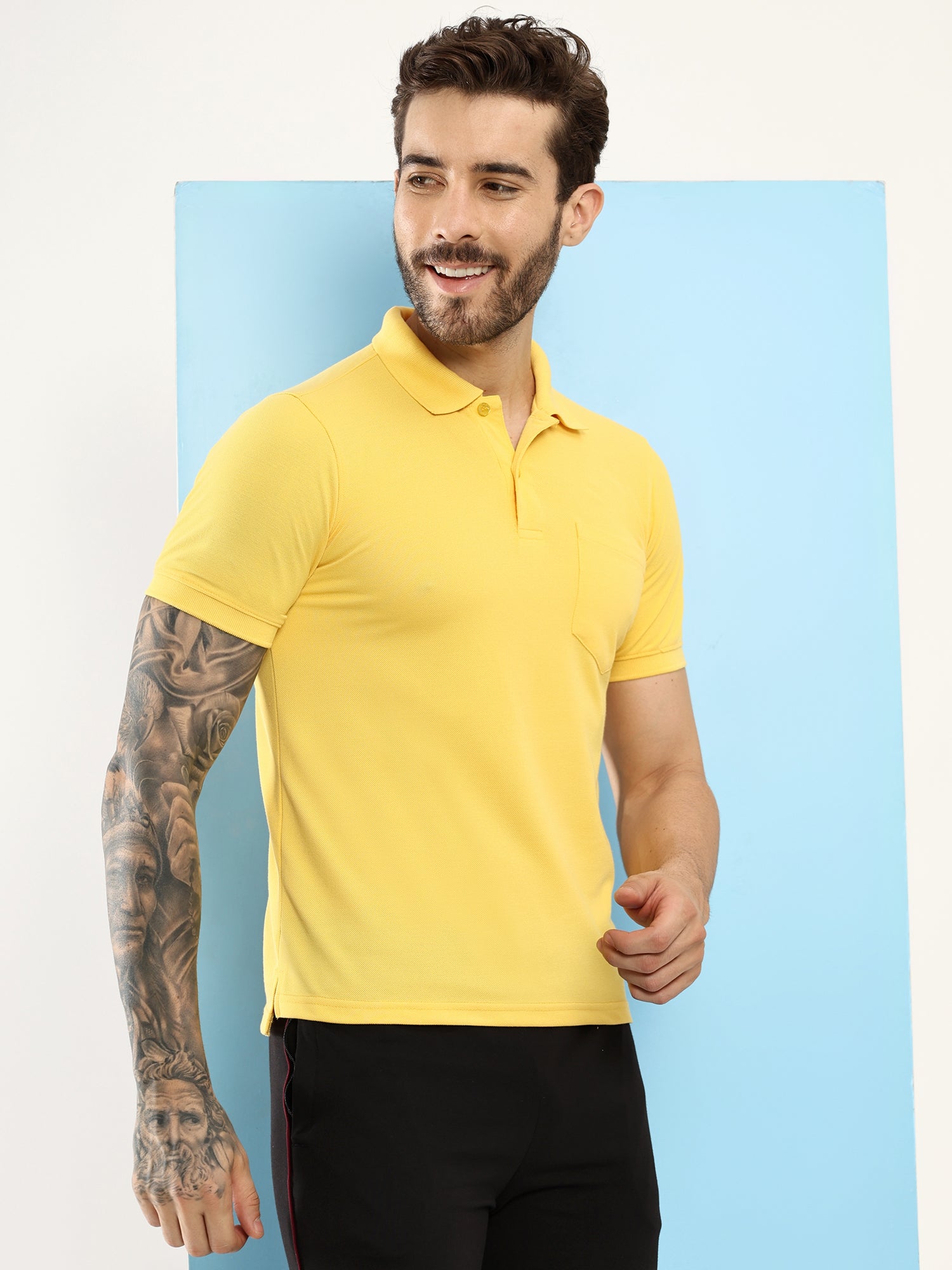 T.T. Men Slim Fit Cotton Polyster Pique Polo Half Sleeve T-Shirt Yellow