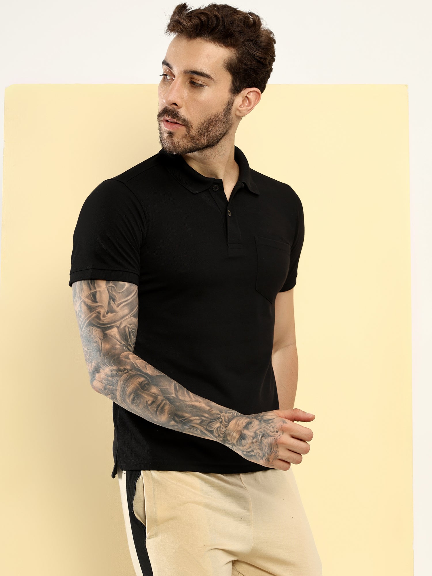 T.T. Men Slim Fit Cotton Polyster Pique Polo Half Sleeve T-Shirt Black