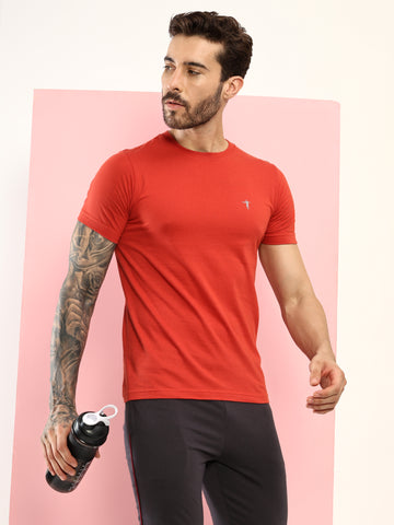 T.T. Men Slim Fit 100% Cotton Cool Round Neck Half Sleev Solid Tshirt Rust