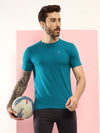 T.T. Men Slim Fit 100% Cotton Cool Round Neck Half Sleev Solid Tshirt Teal Blue