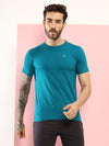 T.T. Men Slim Fit 100% Cotton Cool Round Neck Half Sleev Solid Tshirt Teal Blue