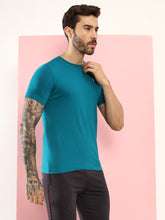 T.T. Men Slim Fit 100% Cotton Cool Round Neck Half Sleev Solid Tshirt Teal Blue