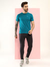 T.T. Men Slim Fit 100% Cotton Cool Round Neck Half Sleev Solid Tshirt Teal Blue