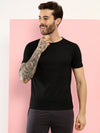 T.T. Men Slim Fit Poly Jersey Round Neck Half Sleeve T-Shirt Black