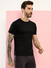 T.T. Men Slim Fit Poly Jersey Round Neck Half Sleeve T-Shirt Black