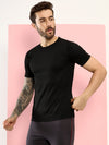 T.T. Men Slim Fit Poly Jersey Round Neck Half Sleeve T-Shirt Black