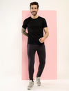 T.T. Men Slim Fit Poly Jersey Round Neck Half Sleeve T-Shirt Black