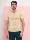 T.T. Men Slim Fit Poly Jersey V-Neck Half Sleeve T-Shirt Skin