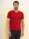 T.T. Men Slim Fit Poly Jersey V-Neck Half Sleeve T-Shirt Maroon