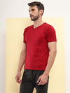 T.T. Men Slim Fit Poly Jersey V-Neck Half Sleeve T-Shirt Maroon