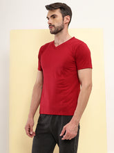 T.T. Men Slim Fit Poly Jersey V-Neck Half Sleeve T-Shirt Maroon