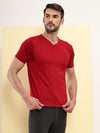 T.T. Men Slim Fit Poly Jersey V-Neck Half Sleeve T-Shirt Maroon