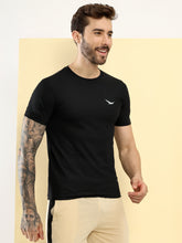 Hiflyers Men Regular Fit Polyster Pique Round Neck Half Sleev Tshirt Black