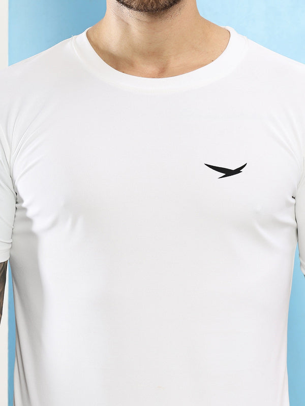 HiFlyers Men Regular Fit Polyster Pique Round Neck Half Sleev Tshirt White