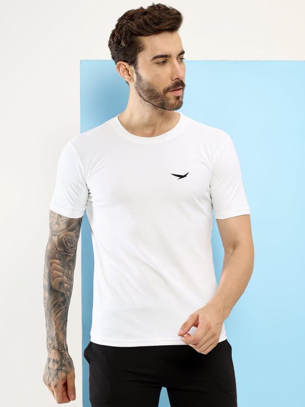 HiFlyers Men Regular Fit Polyster Pique Round Neck Half Sleev Tshirt White