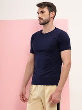 T.T. Men Slim Fit Poly Jersey Round Neck Half Sleeve T-Shirt Navy