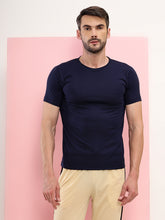 T.T. Men Slim Fit Poly Jersey Round Neck Half Sleeve T-Shirt Navy