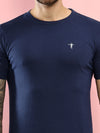 T.T. Men Slim Fit 100% Cotton Cool Round Neck Half Sleev Solid Tshirt Navy