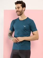 Hiflyers Men Regular Fit Polyster Pique Round Neck Half Sleev Tshirt Teal Blue