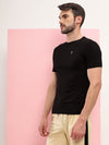 T.T. Men Slim Fit 100% Cotton Cool Round Neck Half Sleev Solid Tshirt Black