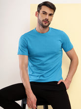 T.T. Men Eco Friendly (Cotton Rich) Recycled Fabric Solid Round Neck Regular Fit Teal Blue