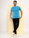 T.T. Men Eco Friendly (Cotton Rich) Recycled Fabric Solid Round Neck Regular Fit Teal Blue