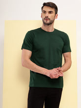 T.T. Men Eco Friendly (Cotton Rich) Recycled Fabric Solid Round Neck Regular Fit Bottle Green