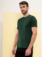 T.T. Men Eco Friendly (Cotton Rich) Recycled Fabric Solid Round Neck Regular Fit Bottle Green