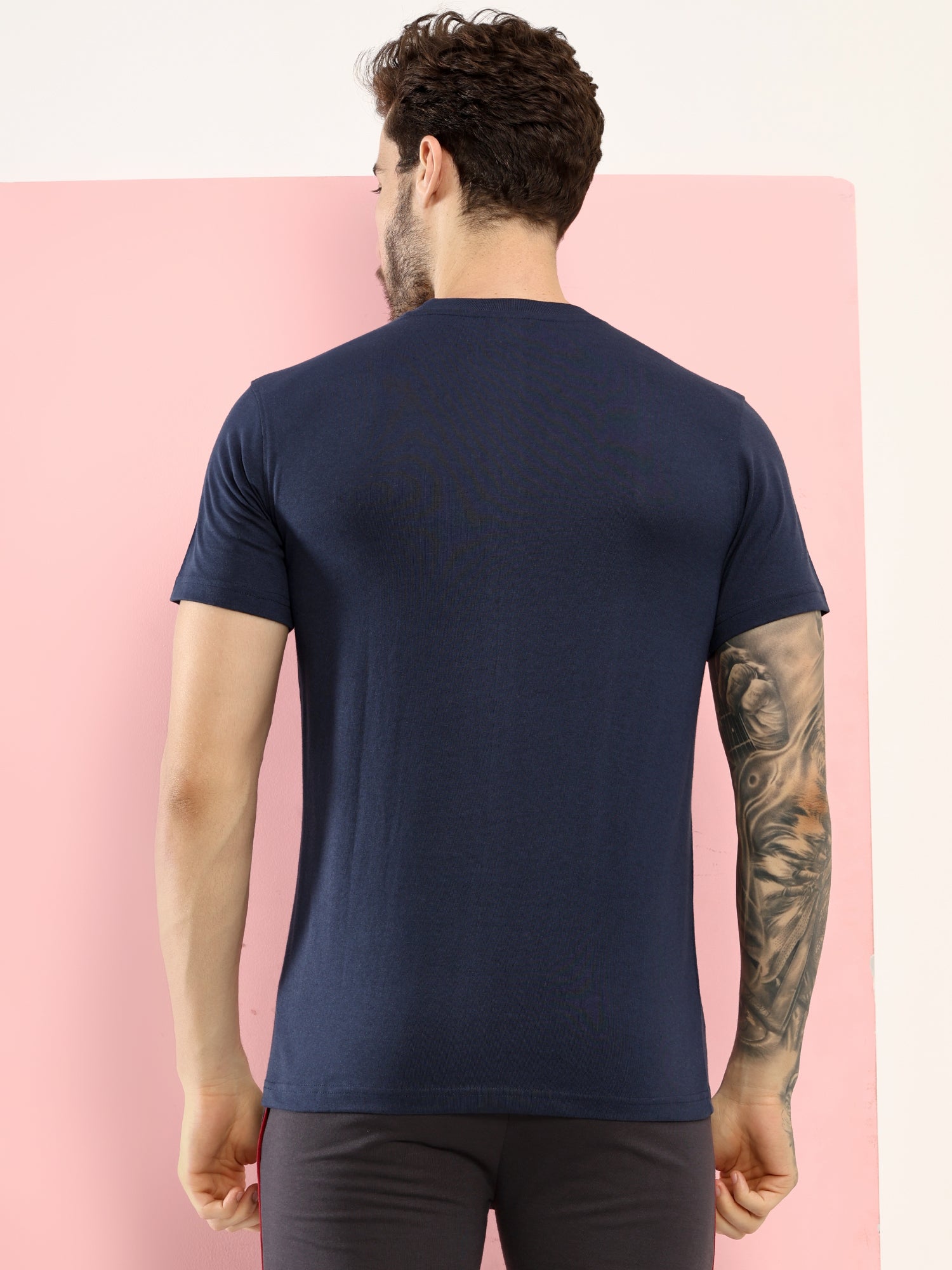 T.T. Men Eco Friendly (Cotton Rich) Recycled Fabric Solid Round Neck Regular Fit Navy