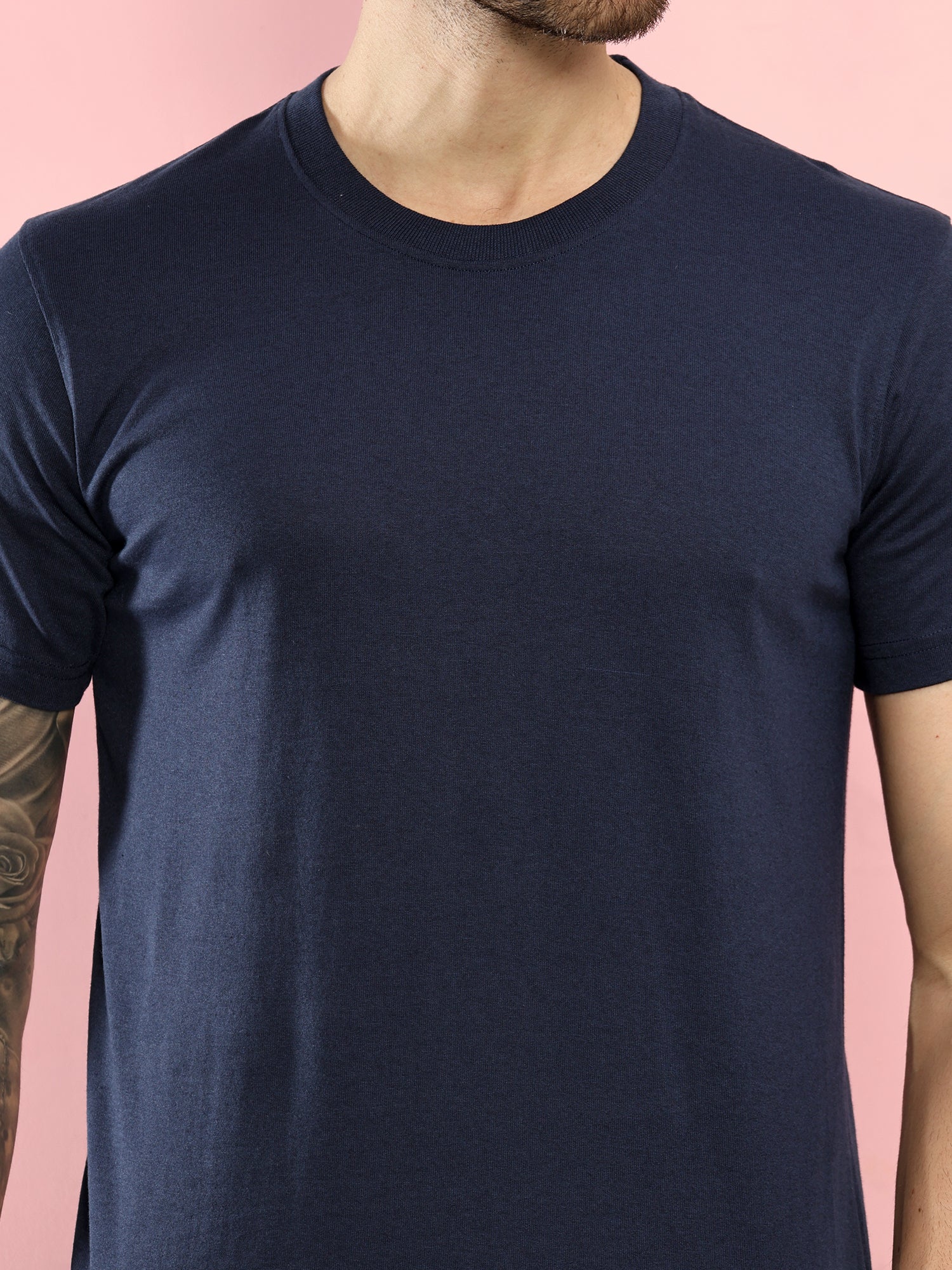 T.T. Men Eco Friendly (Cotton Rich) Recycled Fabric Solid Round Neck Regular Fit Navy