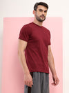 T.T. Men Eco Friendly (Cotton Rich) Recycled Fabric Solid Round Neck Regular Fit Maroon