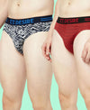 T.T. Mens Desire 100% Combed Cotton Printed Brief Top Elastic Pack Of 2 Blue-Red
