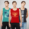 T.T. Men Cool Cotton Printed Regular Fit Round Neck Muscle Tees Pack Of 3 Green::Red::Navy