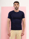 T.T. Men Slim Fit Poly Jersey Round Neck Half Sleeve T-Shirt Pack Of 3 Navy::Royal Blue::Skin