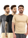 T.T. Men Slim Fit Poly Jersey Round Neck Half Sleeve T-Shirt Pack Of 3 Anthra::Black::Skin