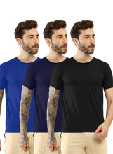 T.T. Men Slim Fit Poly Jersey Round Neck Half Sleeve T-Shirt Pack Of 3 Black::Navy::Royal Blue