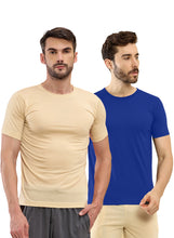 T.T. Men Slim Fit Poly Jersey Round Neck Half Sleeve T-Shirt Pack Of 2 Skin::Royal