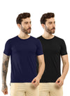 T.T. Men Slim Fit Poly Jersey Round Neck Half Sleeve T-Shirt Pack Of 2 Black::Navy