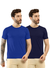 T.T. Men Slim Fit Poly Jersey Round Neck Half Sleeve T-Shirt Pack Of 2 Navy::Royal