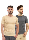 T.T. Men Slim Fit Poly Jersey Round Neck Half Sleeve T-Shirt Pack Of 2 Anthra::Skin