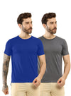 T.T. Men Slim Fit Poly Jersey Round Neck Half Sleeve T-Shirt Pack Of 2 Anthra::Royal