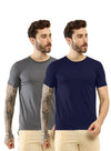 T.T. Men Slim Fit Poly Jersey Round Neck Half Sleeve T-Shirt Pack Of 2 Anthra::Navy